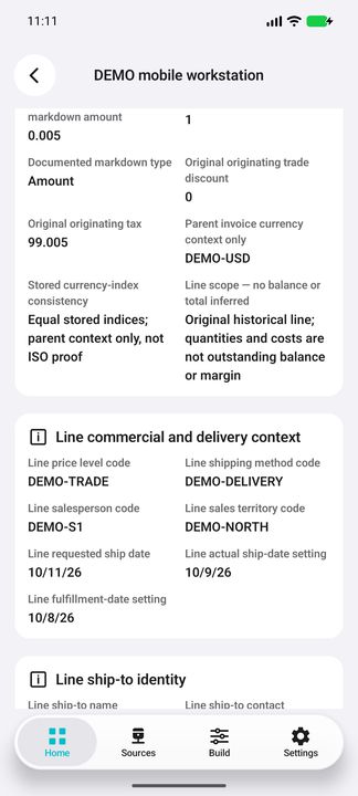 Original line monetary settings and equal stored currency indices; parent context only, not an ISO or currency-dictionary certificate. — Native Cifru DEMO, entirely fictional; not a real ERP test.