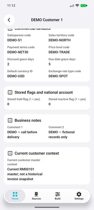 Current customer flags, business notes and explicit current-master scope, not effective permission or historical snapshot. — Native Cifru DEMO, entirely fictional; not a real ERP test.