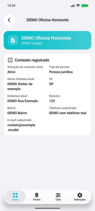 Detalhes do cadastro atual: tipo de pessoa, endereço, bairro e contatos fictícios, sem CPF/CNPJ — Cifru nativo; DEMO, dados fictícios. Não é teste em ERP real.