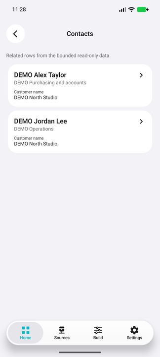 Both recorded contacts for the selected customer; not only the default person. — Native Cifru; fictional DEMO, not a real Sage installation test.