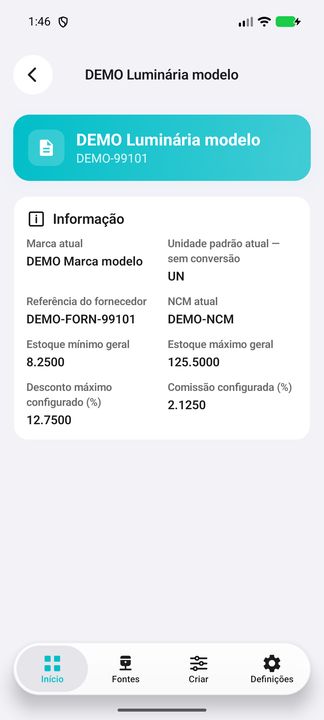Detalhes do produto atual DEMO; continuação complementar do mesmo registro. — Cifru nativo; dados fictícios, não teste em ERP real.