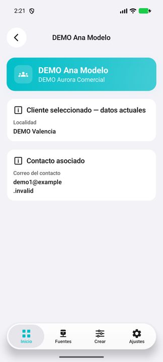 Ficha del contacto DEMO; continuación complementaria del mismo registro. — Cifru nativo; datos ficticios, no prueba en ERP real.