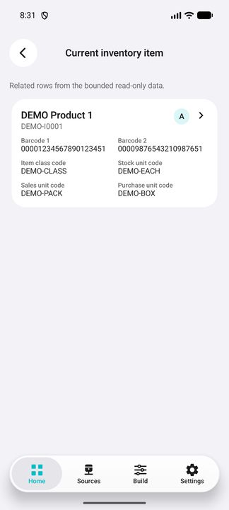 Current inventory item actually opened from the exact line: complete classification, unit and barcode card, not an order snapshot. — Native Cifru DEMO, entirely fictional; not a real ERP connection test.