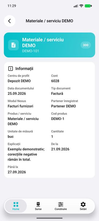 Detalii în aplicația Cifru. Date demonstrative (DEMO), fără clienți sau valori comerciale reale.