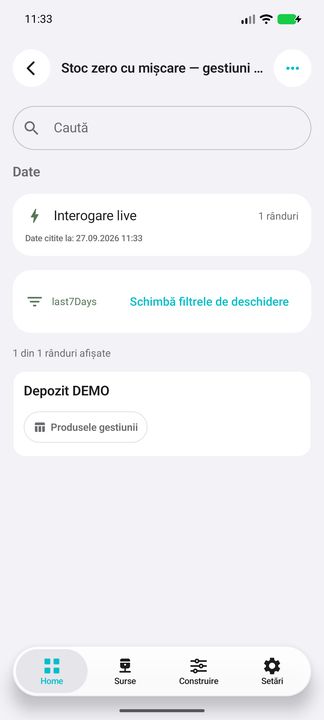 Lista în aplicația Cifru. Date demonstrative (DEMO), fără clienți sau valori comerciale reale.