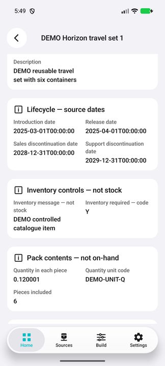 Current product dossier: lifecycle, inventory controls and pack contents; not order stock or historical values. — Native Cifru; wholly fictional DEMO, not a real ERP test.