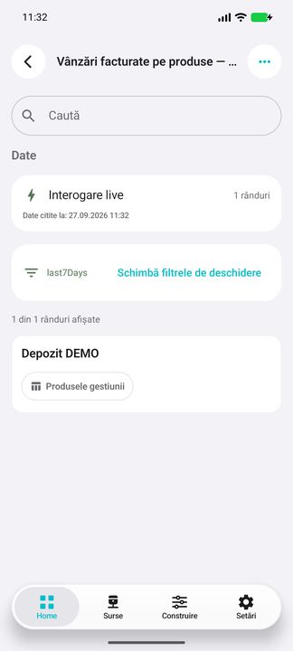 Lista în aplicația Cifru. Date demonstrative (DEMO), fără clienți sau valori comerciale reale.