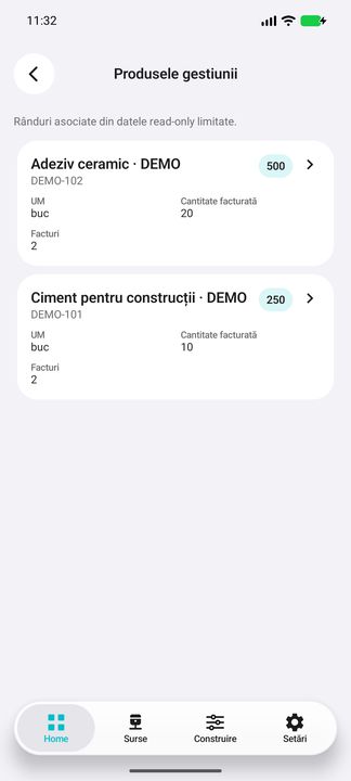 Detalii în aplicația Cifru. Date demonstrative (DEMO), fără clienți sau valori comerciale reale.