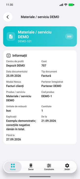 Detalii în aplicația Cifru. Date demonstrative (DEMO), fără clienți sau valori comerciale reale.