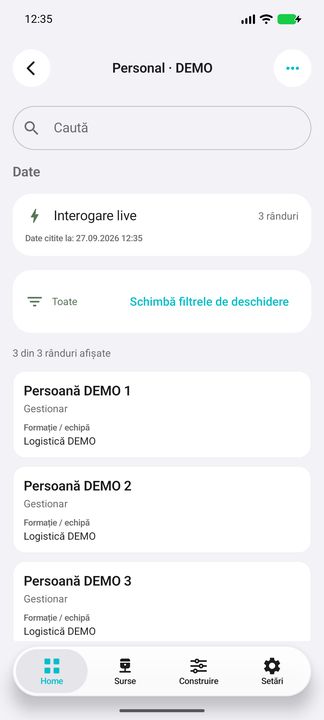 Personal Free: persoane, funcții și echipe — în aplicația Cifru. Date demonstrative (DEMO), fără persoane sau valori comerciale reale.