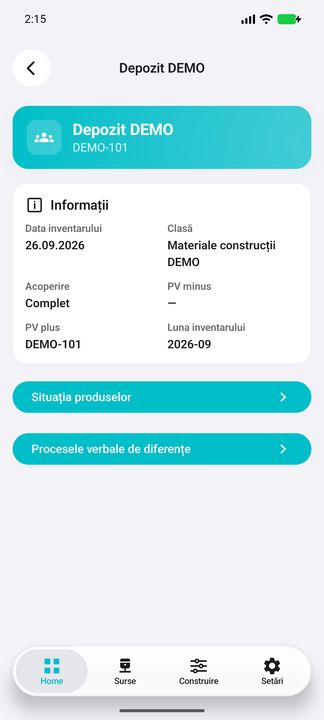 Inventarul: dată, clasă și procesele verbale asociate — în aplicația Cifru. Date demonstrative (DEMO), fără persoane sau valori comerciale reale.