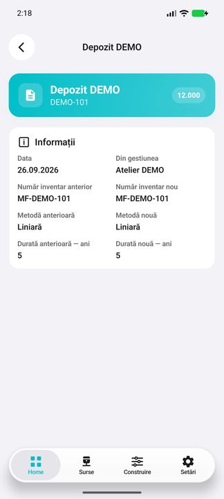 Transferul bunului între gestiuni — în aplicația Cifru. Date demonstrative (DEMO), fără persoane sau valori comerciale reale.