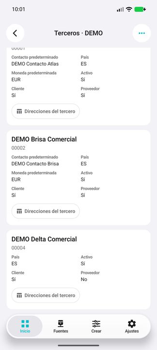 Continuación de tarjetas completas y tercero con contacto/moneda vacíos, sin inventar valores — Cifru nativo DEMO, datos totalmente ficticios; no es una prueba de conexión ERP real.
