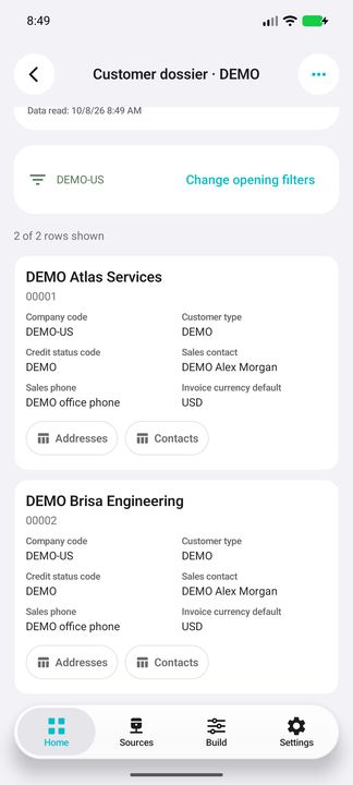 Complete customer cards and both on-demand actions. — Native Cifru DEMO; fictional data, not a real Costpoint test.