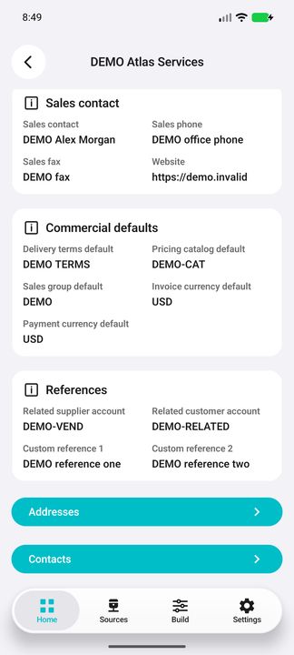 Commercial references and both child actions; optional pricing project is legitimately blank. — Native Cifru DEMO; fictional data, not a real Costpoint test.