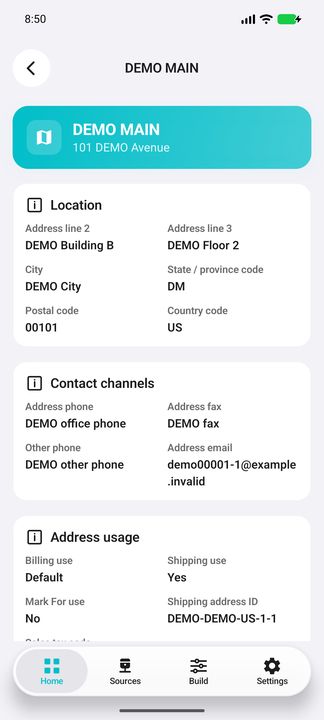 Complete address location and communication channels. — Native Cifru DEMO; fictional data, not a real Costpoint test.