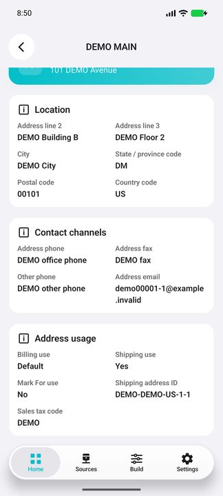Address usage and sales-tax reference, continuing the same address. — Native Cifru DEMO; fictional data, not a real Costpoint test.