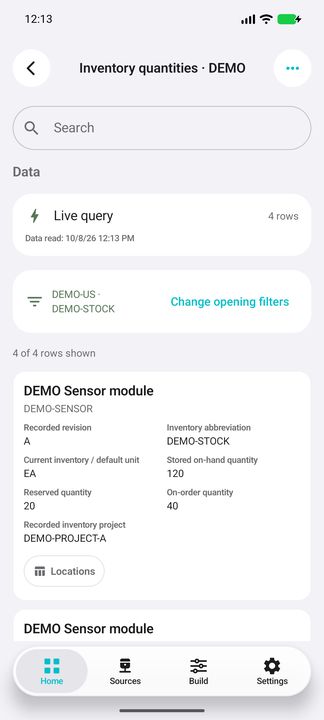 Required company / inventory abbreviation scope and live read overview — Native Cifru DEMO; fictional data, not a real Costpoint test.
