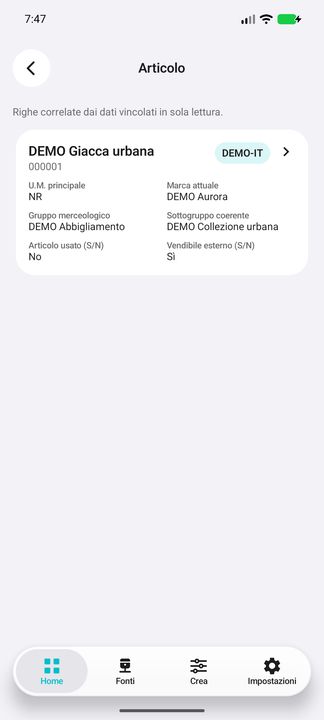 Vera lista Articolo: descrizione, unit�, marca, gruppo/sottogruppo e vendibilit� correnti. — Cifru nativo, DEMO inventata; galleria rappresentativa. Non un test ERP reale.